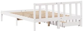 Cama sem colchão 150x200 cm madeira de pinho maciça branco