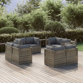 Sofás de canto para jardim 8 pcs 57x57x56 cm vime PE cinzento