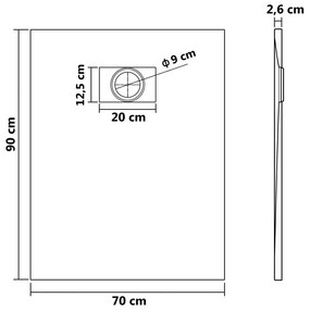 Base de Chuveiro SMC - Cinzento - 90x70 cm