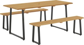 Outsunny Conjunto de Assentos 3 Peças em Madeira Conjunto de Jantar para 6 Pessoas Mesa com 2 Bancos Orifício para Guarda-sol Mesa de Madeira 178 x 76 x 77 cm Madeira Natural | Aosom Portugal