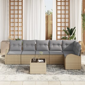 Conjunto de Sofá de Jardim 7 Peças com Almofadas Polyrattan Preto, Sof
