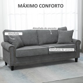 HOMCOM Sofá de 2 Lugares Sofá de Sala de Estar Moderno Estofado em Poliéster com 2 Almofadas Pés de Madeira de Borracha 196x80,5x89cm Cinza