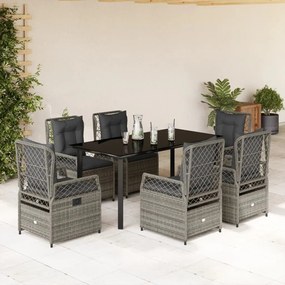 vidaXL 7 pcs conjunto de jantar p/ jardim c/ almofadões vime PE cinza