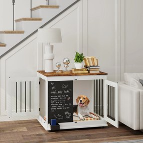 Gaiola para cães de interior  80 x 60 x 70 cm com 2 portas e quadro negro para cães de tamanho médio (até 20 kg) branca