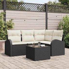 vidaXL Conjunto de Sofá de Jardim de 4 Peças com Almofadas Marrons de Vime Poliéster