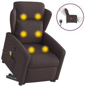 vidaXL Poltrona elétrica elevatória massagens tecido castanho-escuro