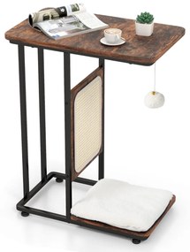 Arranhador para gatos com mesa de apoio em forma de C com tábua de arranhar Almofada amovível lavável Brinquedo pendurado 50 x 30 x 64 cm Castanho