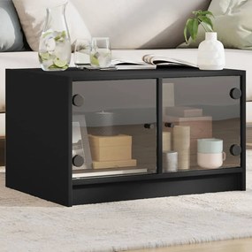 vidaXL Mesa de centro c/ portas de vidro 68x50x42 cm preto