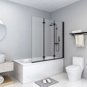 147191 vidaXL Divisória de chuveiro dobrável 3 painéis ESG 130x138 cm preto