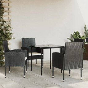 vidaXL 5 pcs conjunto de jantar para jardim vime PE e aço preto
