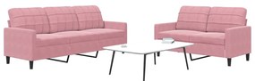 2 pcs conjunto de sofás com almofadões veludo rosa