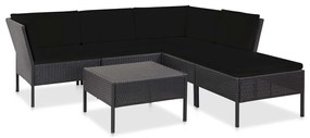 vidaXL 6 pcs conjunto lounge de jardim c/ almofadões vime PE preto