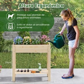 Floreira de Jardim 81 x 37 x 77 cm Elevada de Madeira com Pernas Floreira Elevada com Estante Drenagem Caixa de Plantação Interior e Exterior Floreira