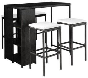 vidaXL 5 pcs conjunto jantar exterior com almofadões vime PE preto