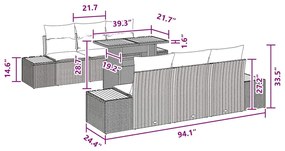Conjunto de Jantar de Jardim de 7 Peças com Almofadas Pretas de Rattan