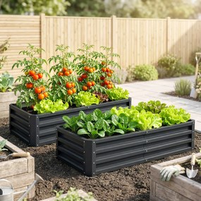 Conjunto de 2 floreiras retangulares de jardim em chapa de aço ondulada, 120 x 60 x 30,5 cm cinzento