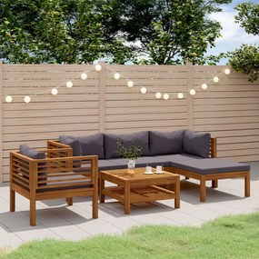 vidaXL 6 pcs conjunto lounge de jardim c/ almofadões acácia maciça