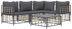 5 pcs conjunto lounge de jardim c/ almofadões vime PE antracite