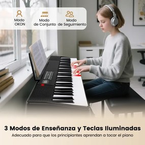 Teclado dobrável de 61 teclas com função Split 3 modos de ensino Microfone com alto-falantes duplos MP3 USB e MIDI 80 x 18,5 x 5,5 cm Preto