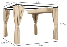 Outsunny Pérgola de Jardim 3x3 m Pérgola para Exterior com Teto e Pare