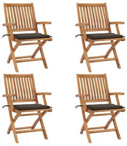 vidaXL Cadeiras de jardim dobráveis c/ almofadões 4 pcs teca maciça