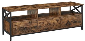 Suporte de TV VASAGLE, móvel para TV de até 65 polegadas, mesa de TV com 3 gavetas e 3 prateleiras abertas, 40 x 147 x 50 cm, para sala de estar, quarto, estrutura de aço, marrom rústico e preto LTV301B01