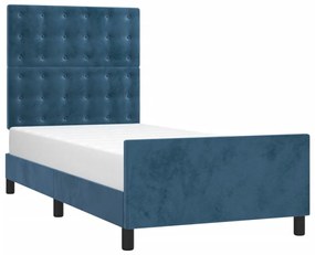 Estrutura de cama sem colchão 90x190 cm veludo azul-escuro
