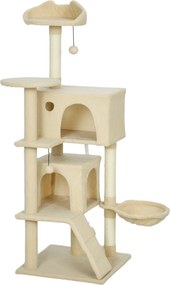 PawHut Arranhador para Gatos com Múltiplas Plataformas Cama 2 Cavernas Rede Escada Postes de Sisal 48x48x140 cm Bege | Aosom Portugal