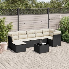 8 pcs conjunto sofás de jardim com almofadões vime PE preto