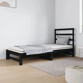 Estrutura sofá-cama de puxar 2x(90x190) cm pinho maciço preto