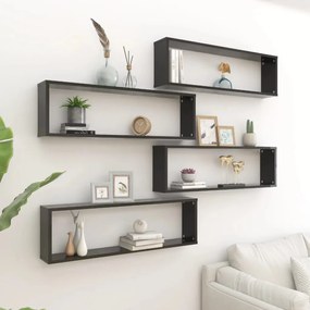 vidaXL Estantes de parede cúbicas 4pcs contr. 100x15x30cm preto brilh.
