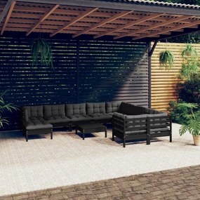 11 pcs conjunto lounge de jardim c/ almofadões pinho preto