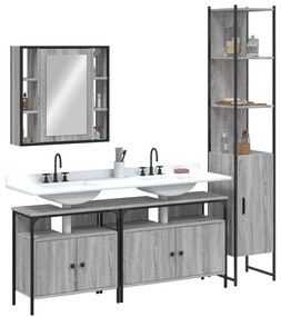 vidaXL 4 pcs conj. móveis casa de banho derivados madeira cinza sonoma