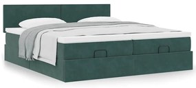 Estrutura de cama otomana com colchão verde escuro Veludo