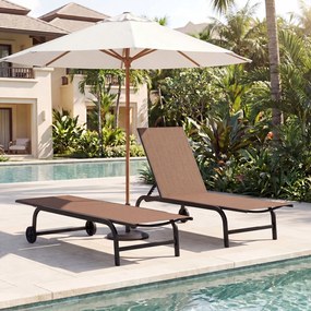 Conjunto de 2 Espreguiçadeiras de Jardim, 190 x 69 cm, Encosto Ajustável em 6 Posições, Castanho
