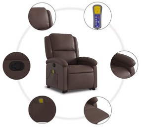 Poltrona massagens reclinável elevatória couro artif. castanho