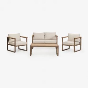 Conjunto De Jardim Com Sofá De 2 Lugares, 2 Poltronas E Mesa De Centro Em Alumínio E Madeira De Acácia Lipov Moka Brown - Sklum