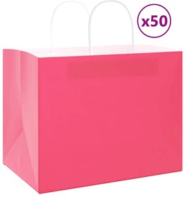 vidaXL Sacos de papel 50 unid com alças rosa 32x22x24 cm