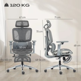 Cadeira de escritório ergonómica com braços, encosto 6D, apoio para a cabeça e profundidade do assento ajustáveis, em malha cinzenta