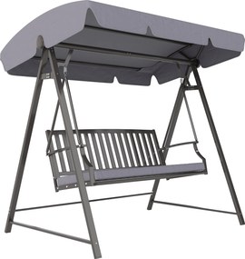 Baloiço de Jardim para 3 Pessoas Banco Baloiço com Toldo Ajustável Almofada e Estrutura de Aço 205x133x181 cm Cinzento