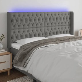 Cabeceira de cama c/ LED tecido 203x16x118/128 cm cinza-escuro