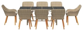 Conjunto de Jantar de 9 Peças Bege em Rattan Sintético