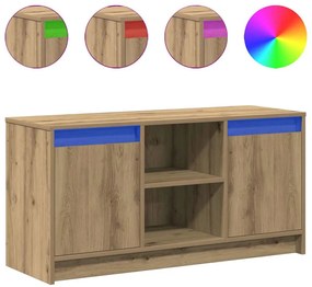 Gabinete de TV com Luzes LED em Carvalho Artesanal, 100x34x50 cm, Feit