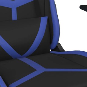 Cadeira gaming massagens c/ apoio pés couro artif. preto/azul