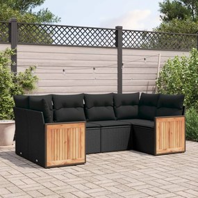 vidaXL 6 pcs conjunto sofás de jardim c/ almofadões vime PE preto