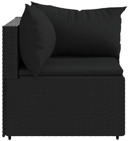 Sofás de canto p/ jardim c/ almofadões 2 pcs vime PE preto