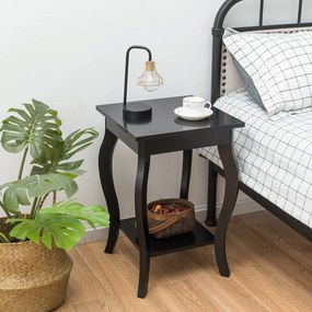 Conjunto de 2 mesas-de-cabeceira com 2 níveis e pernas curvas Mesas de cabeceira para quarto, sala de estar e quarto familiar 40 x 40 x 60 cm Preto