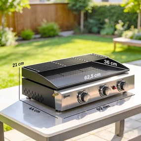 Grelhador a Gás com 3 Queimadores 7,5 kW Barbecue Portátil com Placa Grelha de Aquecimento e Recipiente de Gordura Preto