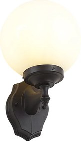 Candeeiro de Parede Exterior Clássico Preto com Vidro Opal IP44 - Champs