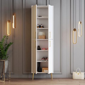 Armário para Sapatos Berlin – Branco e Dourado – 60 cm x 202 cm x 35 c